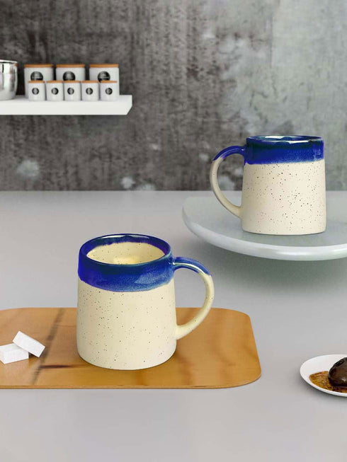 Studio Pottery Dual Tone White and Blue Coffee (Set of 4) - The Earth Store - Mug Set